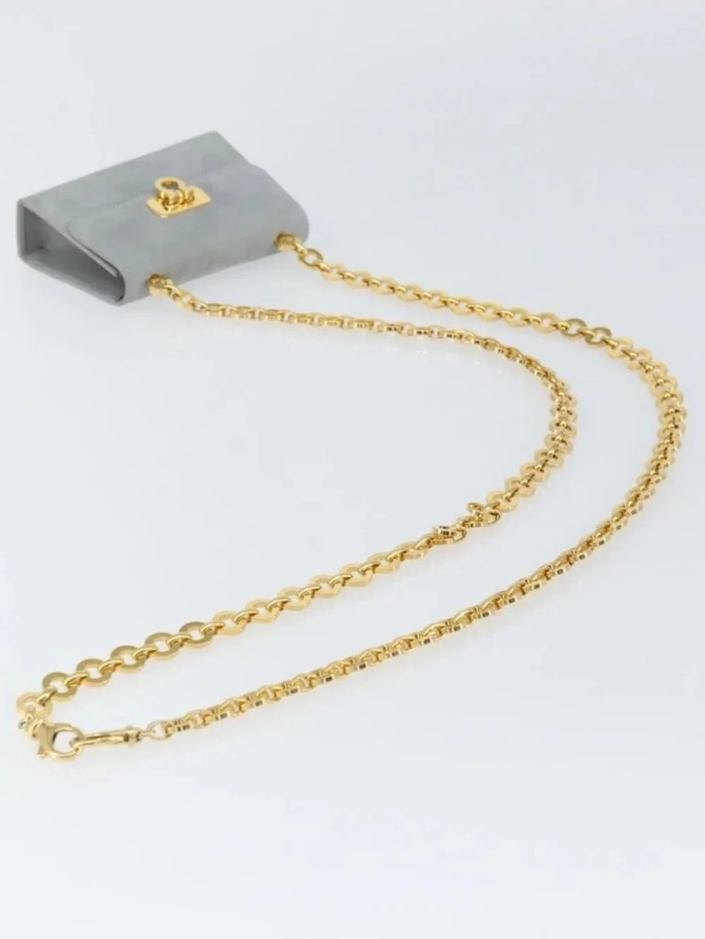 Salvatore Ferragamo Gancini Chain Shoulder Pouch Suede Gray Gold Auth 163100V